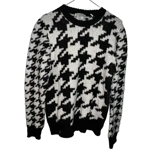 Sandro Houndstooth Sweater Black White Chunky Knit Oversized Women Medium Wool