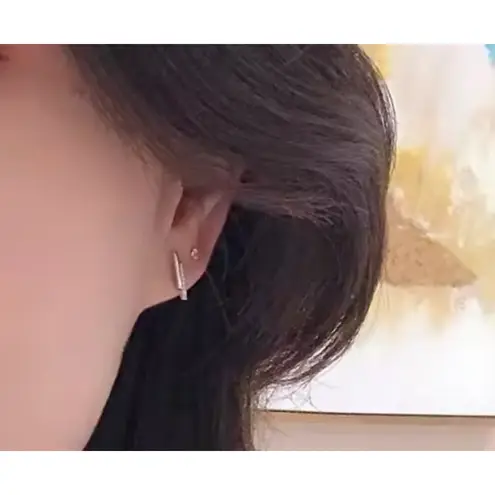 Boutique NEW Womens Gold Plated Sterling Silver Bar Simulated Diamond Stud Earring, 12mm