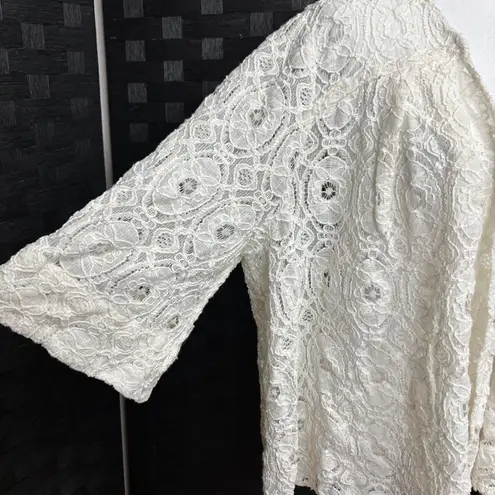 Denim 24/7 lace open cardigan Womens Plus 24W Boho Romantic Coastal Grandma White