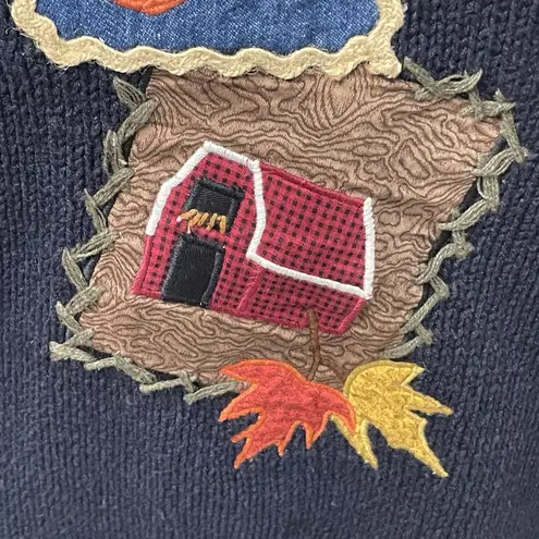 VTG Sharon Young Barn Fall Design Sweater Cardigan Sz Medium Cottagecore Blue