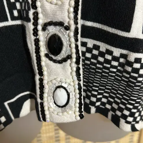 Berek Vintage 1990s Y2K Bl;ack White Geometric Shapes Cardigan Sweater Large Black