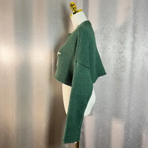 Edikted Green Star Crop Knit Sweater Women's XS S Chunky Cozy