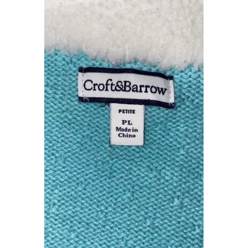 Croft & Barrow Cardigan Womens Teal Open Zip Front Textured Knit Sherpa