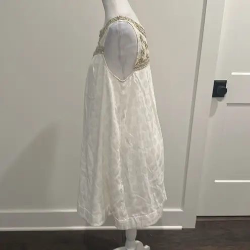 Maeve Anthropologie Graced White Beaded Jeweled Embellished Swing Dress Sz