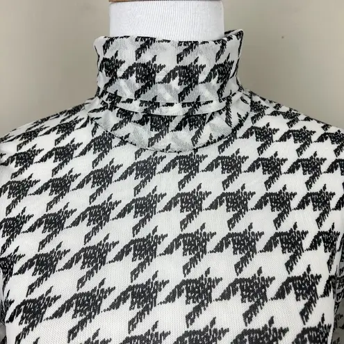 White House | Black Market  Top‎ Womens XXS Houndstooth Turtleneck Mesh Long Sleeve