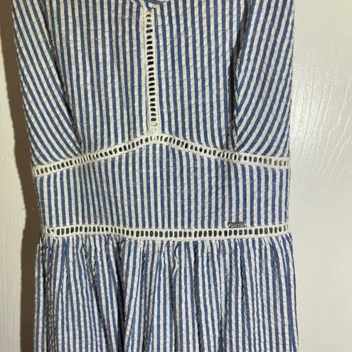 Superdry Prairie Dress 100% Cotton Lace Trim Blue White Sz 4 NWT