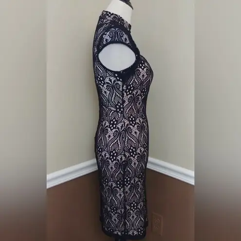 Mystic Black Lace Beige Lined High Neck Modcloth Cocktail Dress by Whimsigoth
