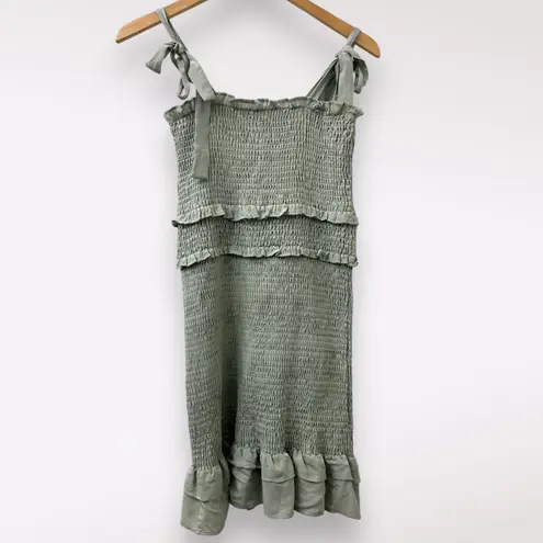 Mable L Pastel Green Mini Dress Badale Smocked Ruffles Satin Coquette Feminine Size L