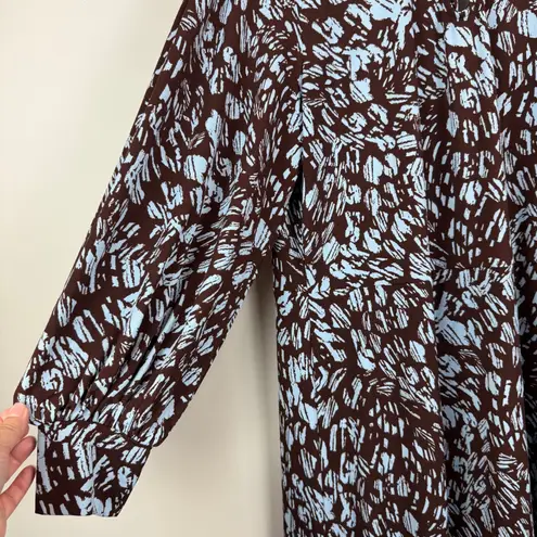 Eloquii A-Line Puff Sleeve Dress Women 20 Brown Blue Brush Stroke Keyhole Artsy