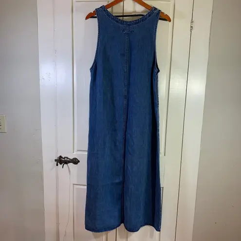 AKS Amy K. Su for Nordstrom Denim Jean Dress Sleeveless Maxi Pockets Medium Blue