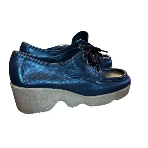 NEW Chandlers Vintage 70s Navy Blue Platform Chunky Heel Oxford Lace Up Size 5.5