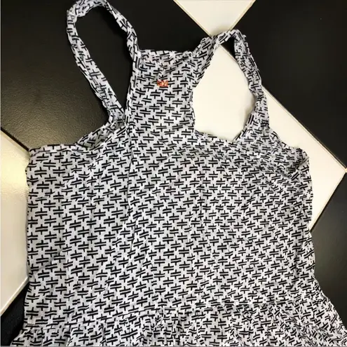 Clementina Racerback Mini Dress Pool Cover Up Geometric AOP Black White Tassels