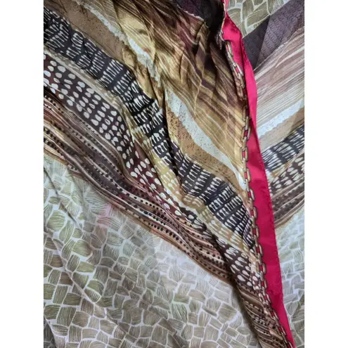 Adrienne Vittadini 100% Silk Rectangle Scarf Brown Red Gold Classic Luxe Print