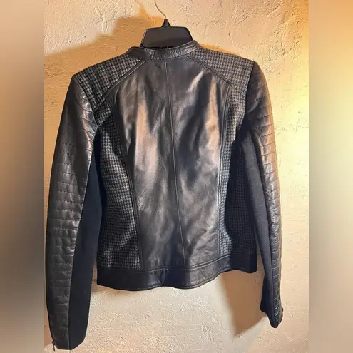Trouve Black Quilted Bomber Jacket leather houndstooth zip up moto classic S