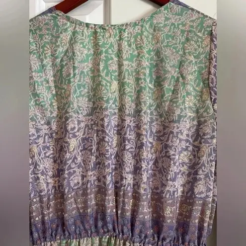 Bigg Bull by Cam Kimono Maxi Dess Green and Purple Metallic one size Silk blend