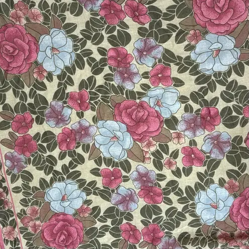 Oscar de la Renta Vintage Floral with Fringe Scarf Made in Japan Blue & Pink