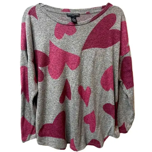 Chelsea & Theodore Heart Pattern Valentine Blouse Size 1X Gray