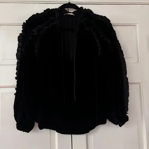 Ulla Johnson Lisbeth Velvet Blouse Noir Black Balloon Ruffle Sleeves Size 2 XS