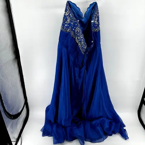 Mac Duggal Sequin Beaded Chiffon Evening Gown Prom Dress Strapless Royal Blue 16
