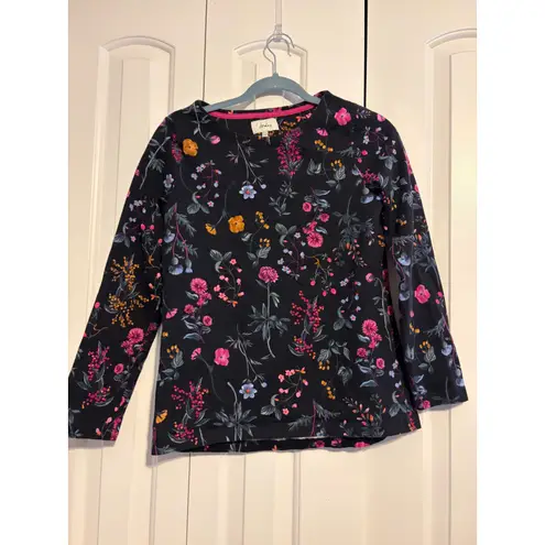 Joules Long Sleeve Floral Print Crew Neck Top Women Size 6 UK 10 EU 38 Black