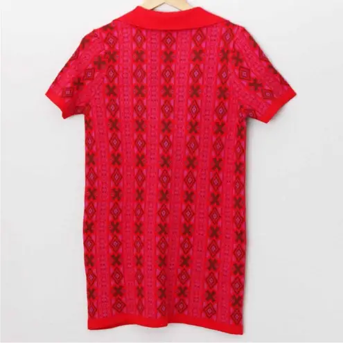 Free People  Kitt Mini Dress M Sweater Knit Retro Collar V Neck Red Berry Preppy