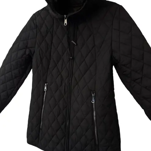 Bernardo Quilted Puffer Hooded Everyday Jacket - Black Size S