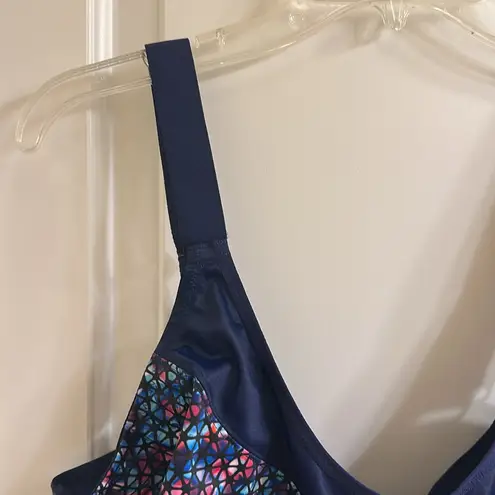 Elomi Energise Sports Bra EL8042 NEW Size 40L Navy Geo Underwire Blue