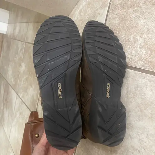 Teva de la vina Women's Brown Leather Ankle Boots Side Zip Buckle Moto sz 8.5