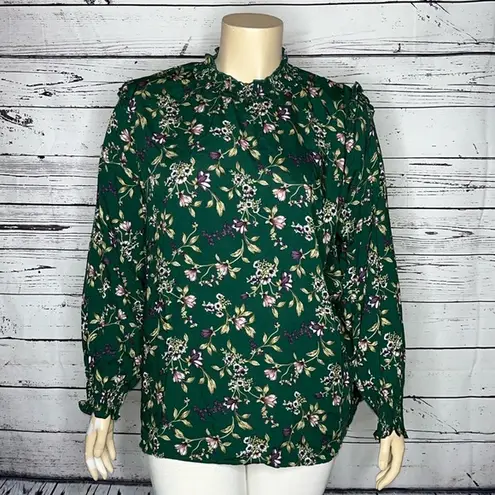Bloomchic NWT Size 22-24 Green Floral Print Smock Elastic Mock Neck Blouse Top