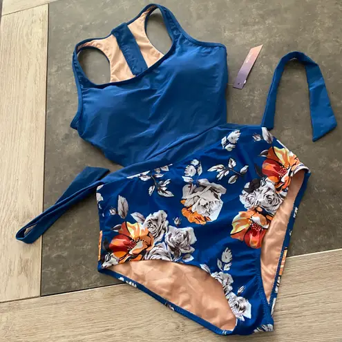 MOLYBELL Swimsuits for Women High Waisted Bathing Suit Monokini Floral Print Cutout Racerback Zip Up Multi Size M