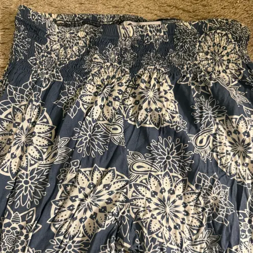 Lotus & Luna Corfu Floral Print Blue White Ankle Jogger Harem Pants