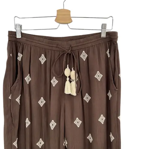 Sundance Le Meridien Pants Crop Embroidered Tasseled Brown Size Medium - Image 2