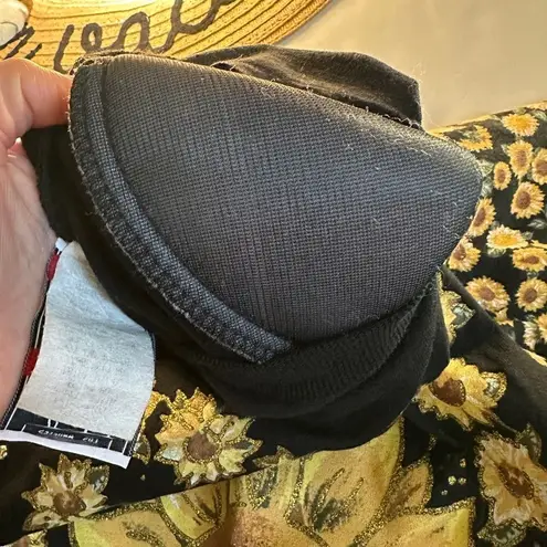 Vintage 80s KWBL Los Angeles Black Sunflower Embellished Short Sleeve T Shirt