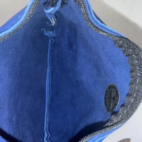 Aloha From Hawaii Dyed Leather Embellished Zip Wristlet Coin Purse Wooden Fish Blue