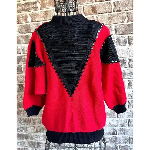 Vintage 80s Bonnie Bill by Holly Sz M Sweater Red Black Buttons Valenti…