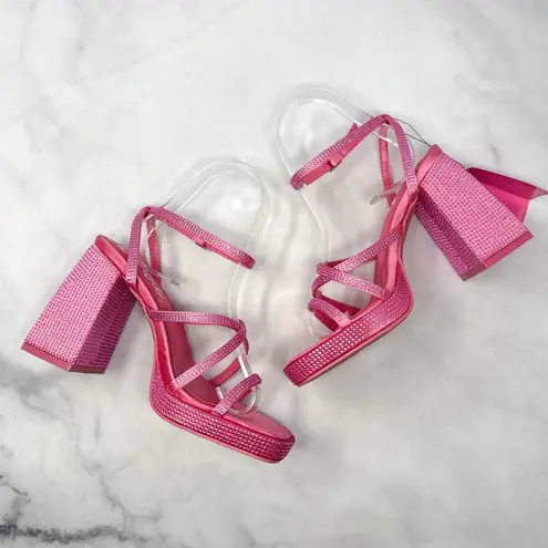 Barbie NWT x Forever 21 Rhinestone Bling Strappy Platform Sandal Heels Pink 6