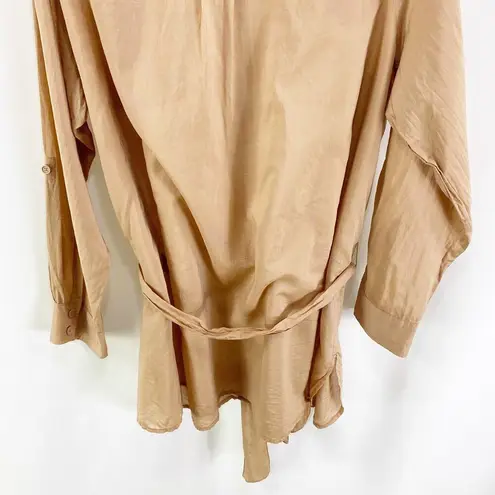Daisy Fuentes Brown Tie Waist Cotton Button Up Top