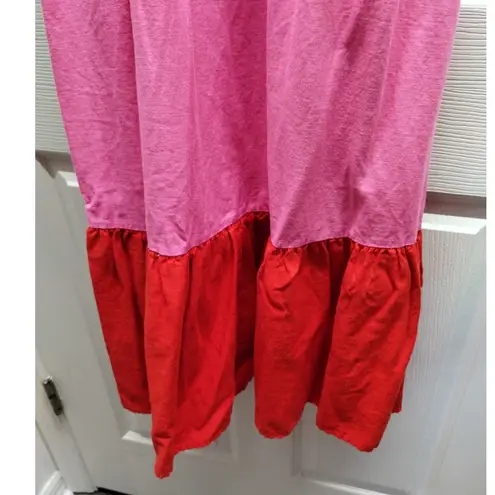 Tabitha Brown for Target Size Small Pink Red Color Block Linen Blend Tank Dress