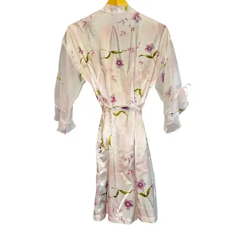 Private Luxuries Vintage Satin Robe Women Sm Floral Tulip Sleeve Pink Watercolor