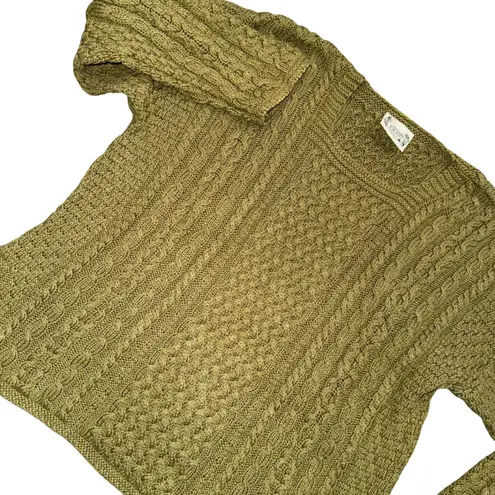 Carraig Donn Aran Knit Cotton Sweater Olive Green Cable Knit Size L Size L
