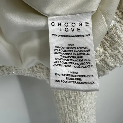 Generation Love White Tweed Moto Jacket Sequins Gold Zippers Women's Size M