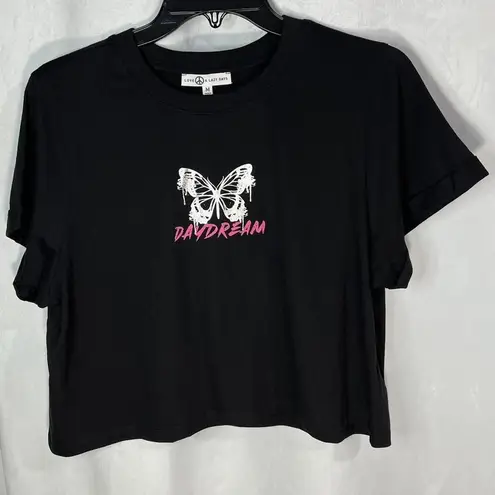 Graphic Silver Glittery Butterfly Crop Top Size Medium Black