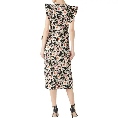 Rebecca Taylor Kamea Floral Faux Wrap Midi Dress size 4 Slit Polka Dots Ruffle
