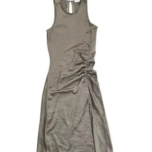 House of Harlow 1960 ruched taupe champagne satin like dress with slit