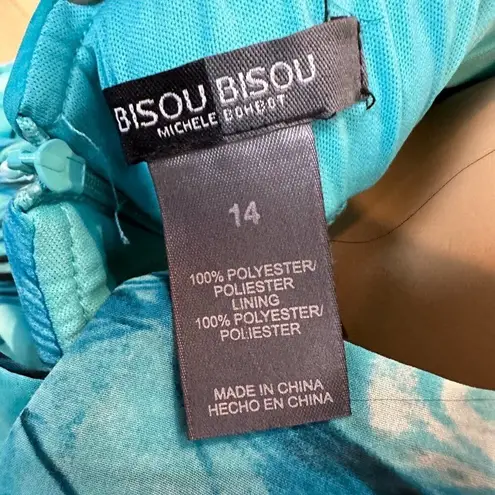 Bisou Bisou Halter Top Teal Blue Waterfall Gown - Size 14