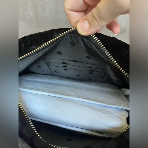 Kate Spade  Black Crushed Velvet Baguette Shoulder Bag NWT Bow Detail Top Handle