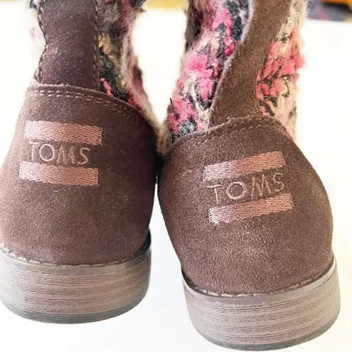 Toms  Serra Sweater Boot Slouchy Size 8.5 Brown Suede Chunky Knit Pink Lodgecore