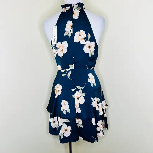 BB Dakota NWT  Gardenia Party Dress 4 Floral Blue Cream Ruffle Mini Tiered Sheath