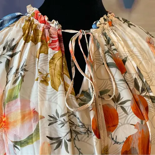 Anthropologie  Siddhartha Bansal Ruffled Tie-Neck Beaded Floral Dress Size XXS