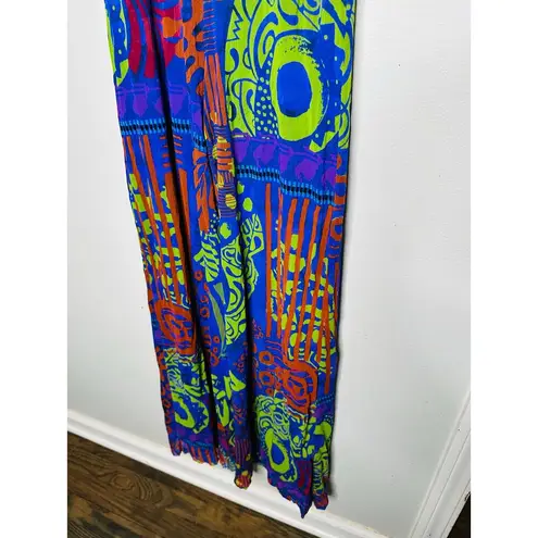 FUZZI Blue Green Printed Mesh Sleeveless V